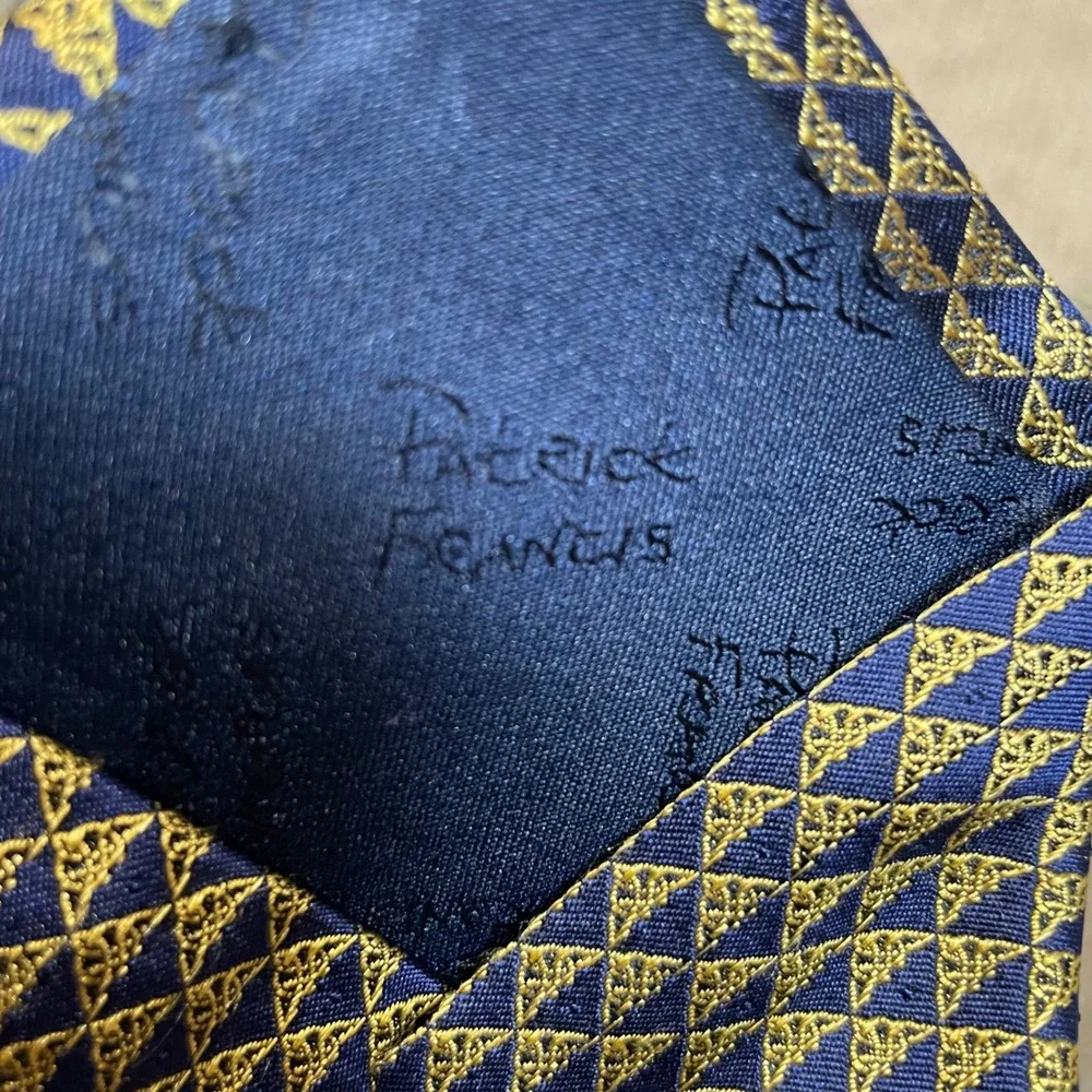 Patrick Francis Silk Tie‎ Mens Navy Gold Celtic Knot Geometric Ireland 62x3.75